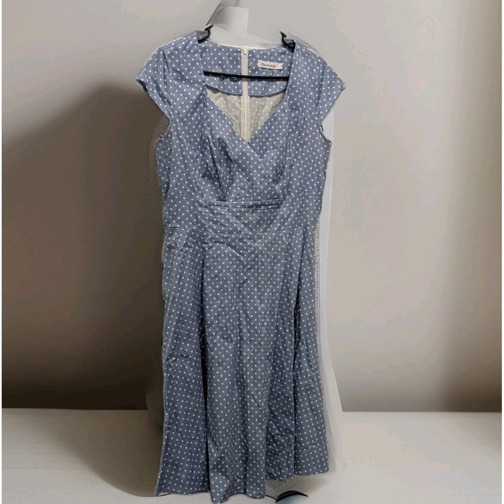 Coquette Cottagecore Blue Polka Dot Fit & Flare Midi Dress‎ Retro Chic Pin Up